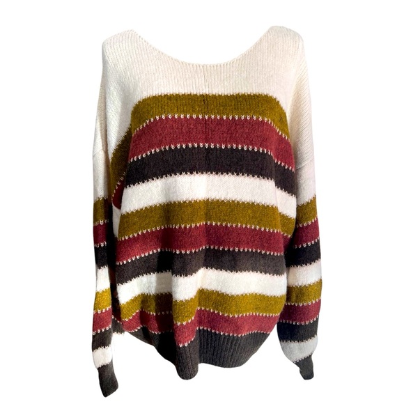 Davi & Dani Striped Oversized Sweater Olive Cream Burgundy 3X NWT - Picture 2 of 9